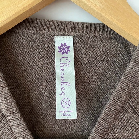 3/$22 Cherokee Toddler Girl Brown Sweater Dress Pink Flower SZ 3T Short Sleeves - Picture 4 of 4
